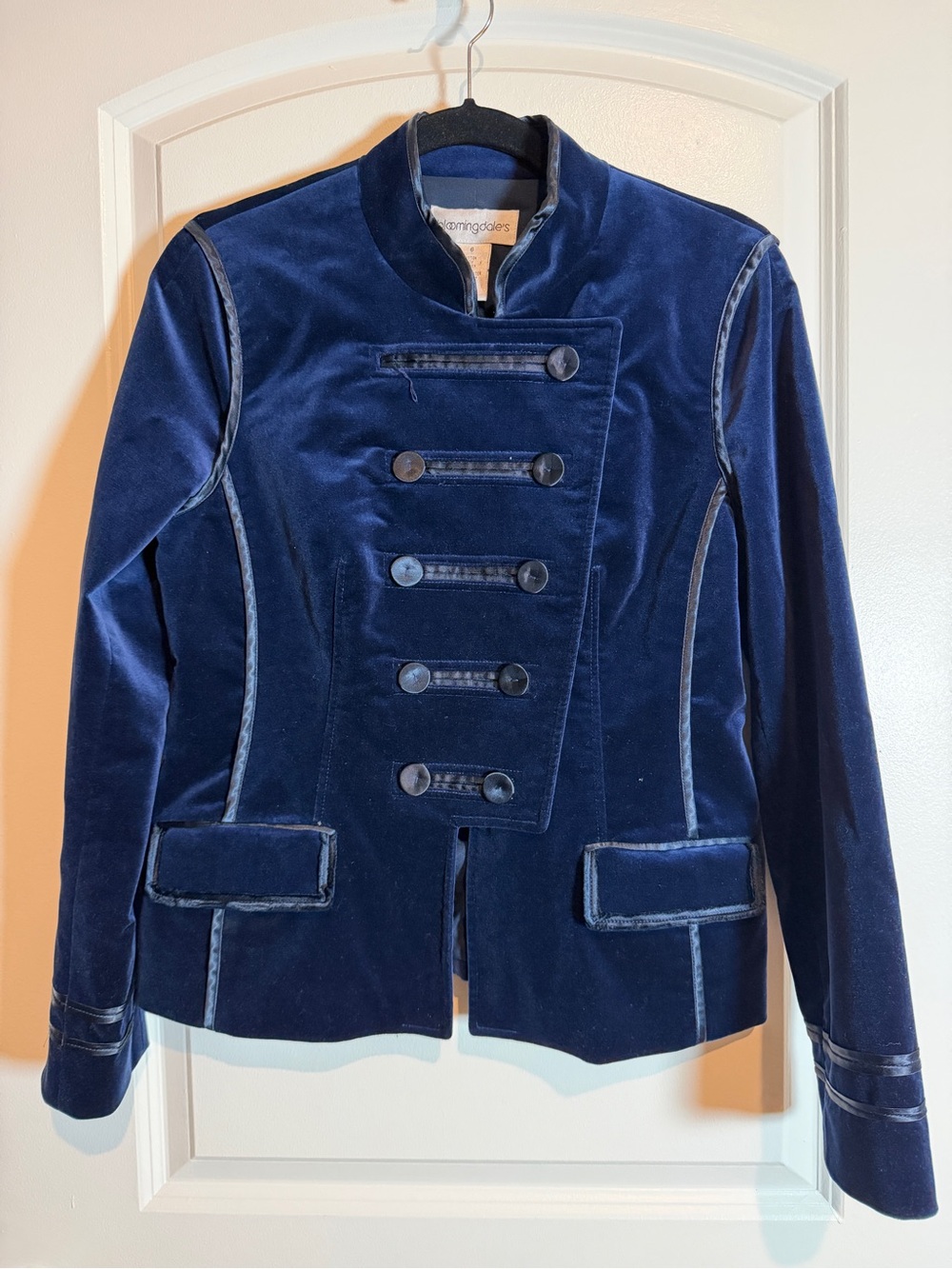 Bloomingdale’s Velvet Military-Style Jacket in Navy